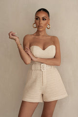 Beige Kelsie Belted Shorts