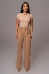 Beige Classic High Rise Trousers