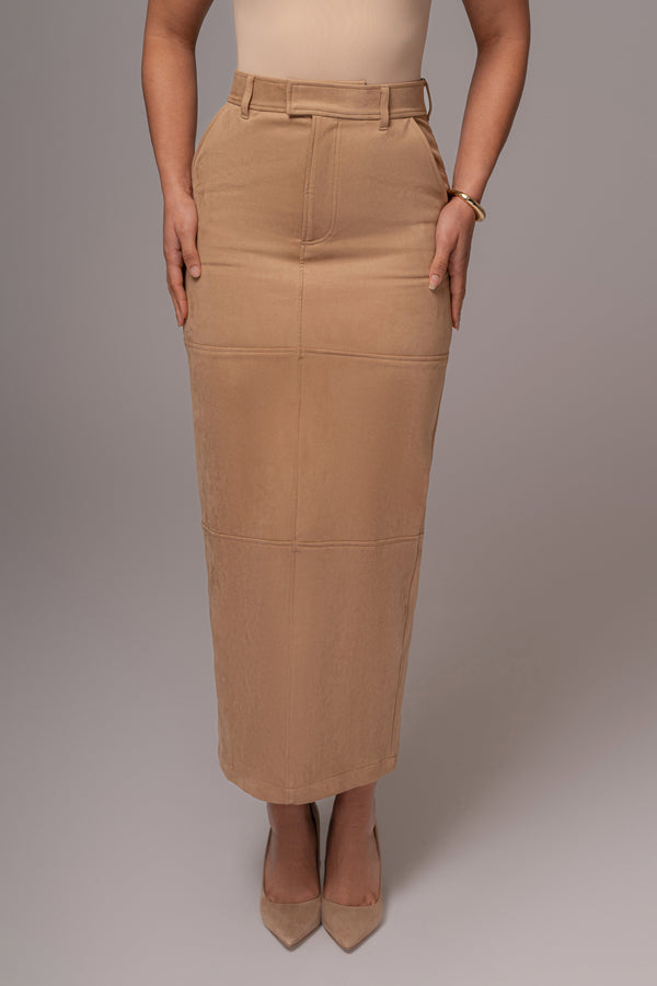 Beige Joy Suede Maxi Skirt