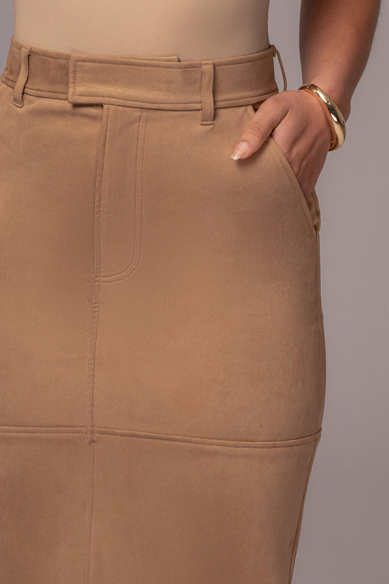 Beige Joy Suede Maxi Skirt