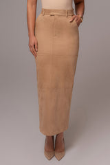 Beige Joy Suede Maxi Skirt