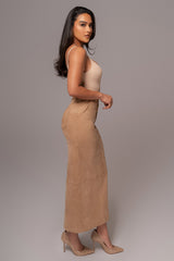 Beige Joy Suede Maxi Skirt
