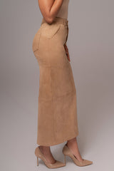 Beige Joy Suede Maxi Skirt
