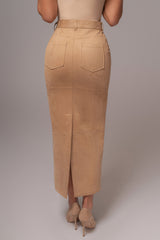 Beige Joy Suede Maxi Skirt