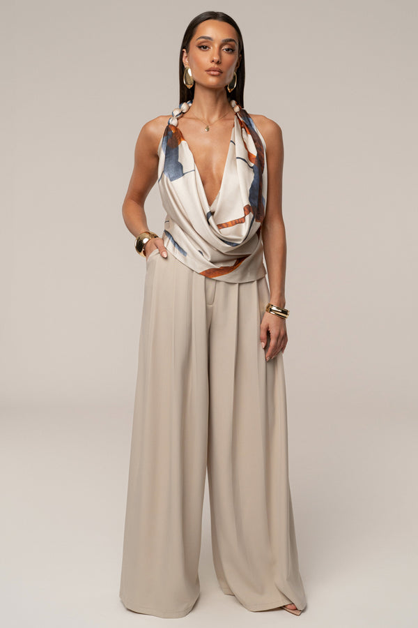 Beige Summer Ease Wide Leg Pants