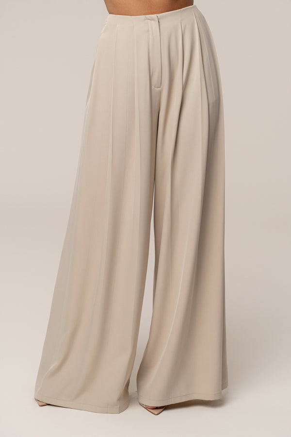 Beige Summer Ease Wide Leg Pants