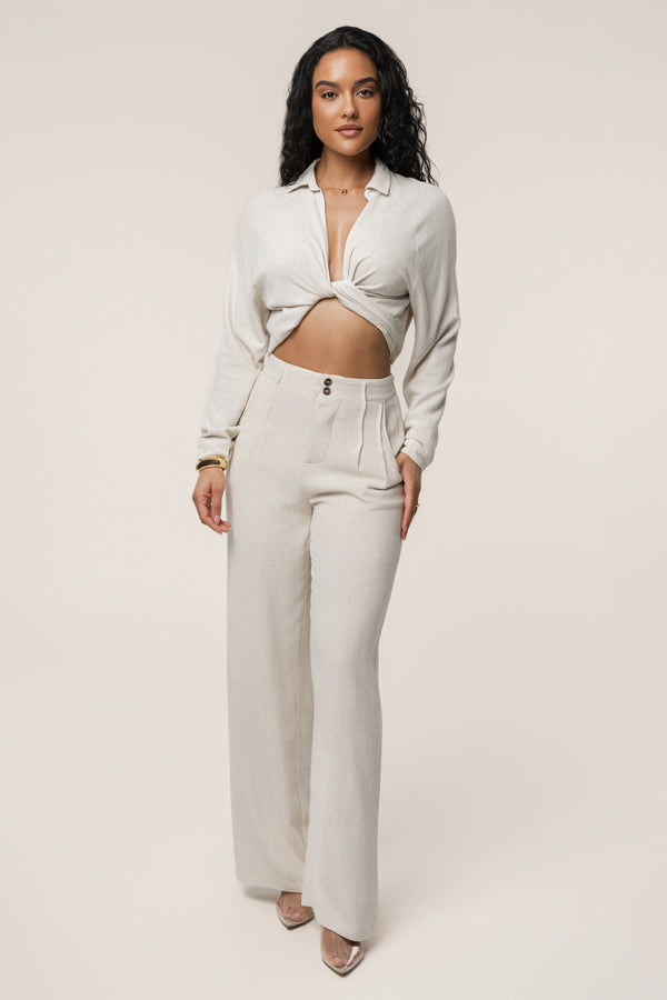 Beige Thea Linen Pants