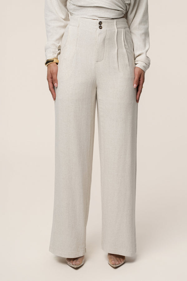 Beige Thea Linen Pants