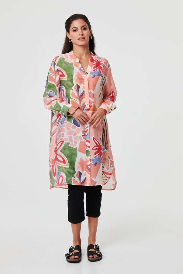 Abstract Longline Relaxed Shirt Dress