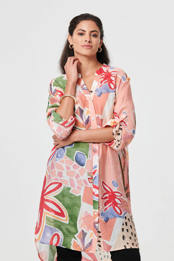 Abstract Longline Relaxed Shirt Dress