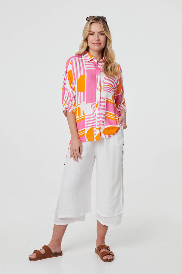 Abstract 3/4 Sleeve Relaxed Shirt