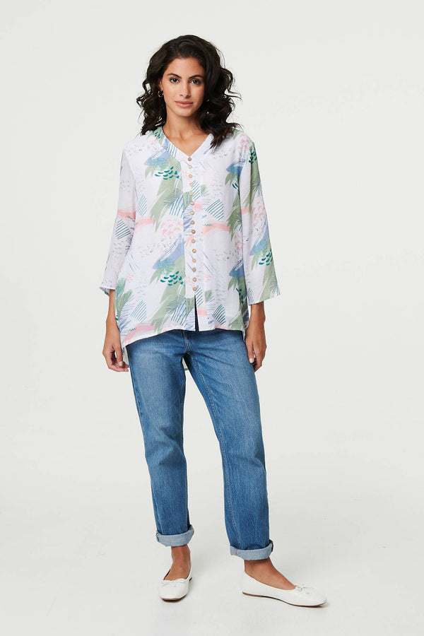 Abstract 3/4 Sleeve Relaxed Blouse