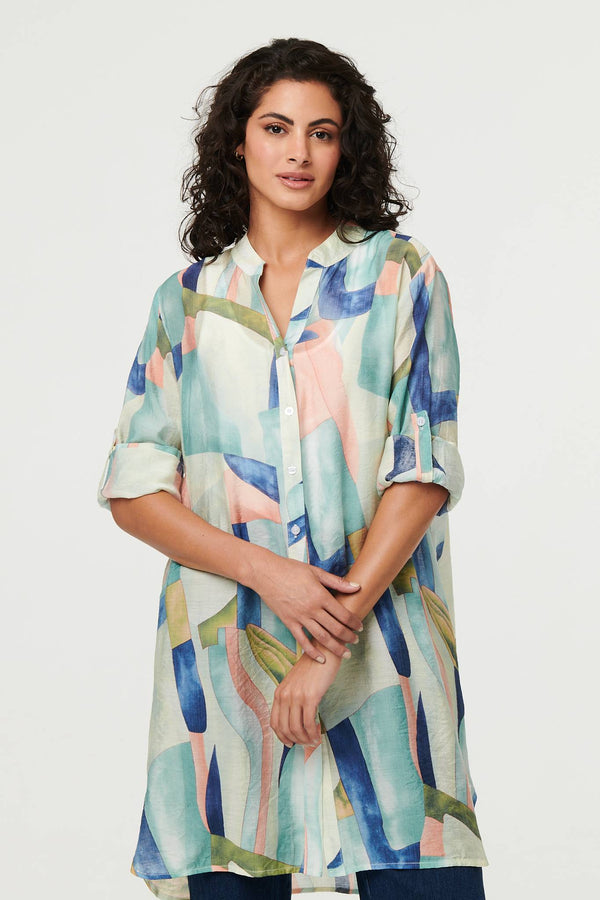 Abstract 3/4 Sleeve Short Shirt Dress