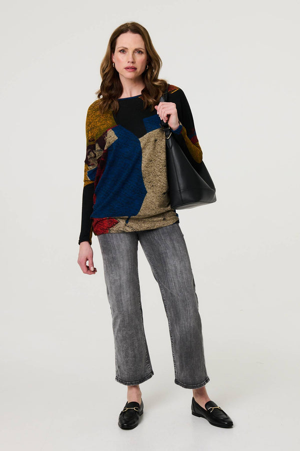 Abstract Long Sleeve Relaxed Knit Top