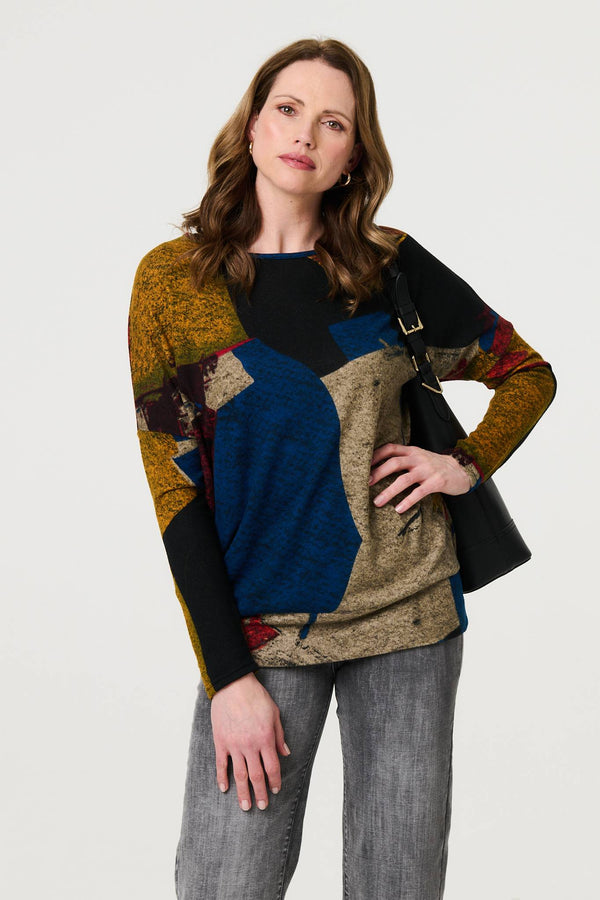 Abstract Long Sleeve Relaxed Knit Top